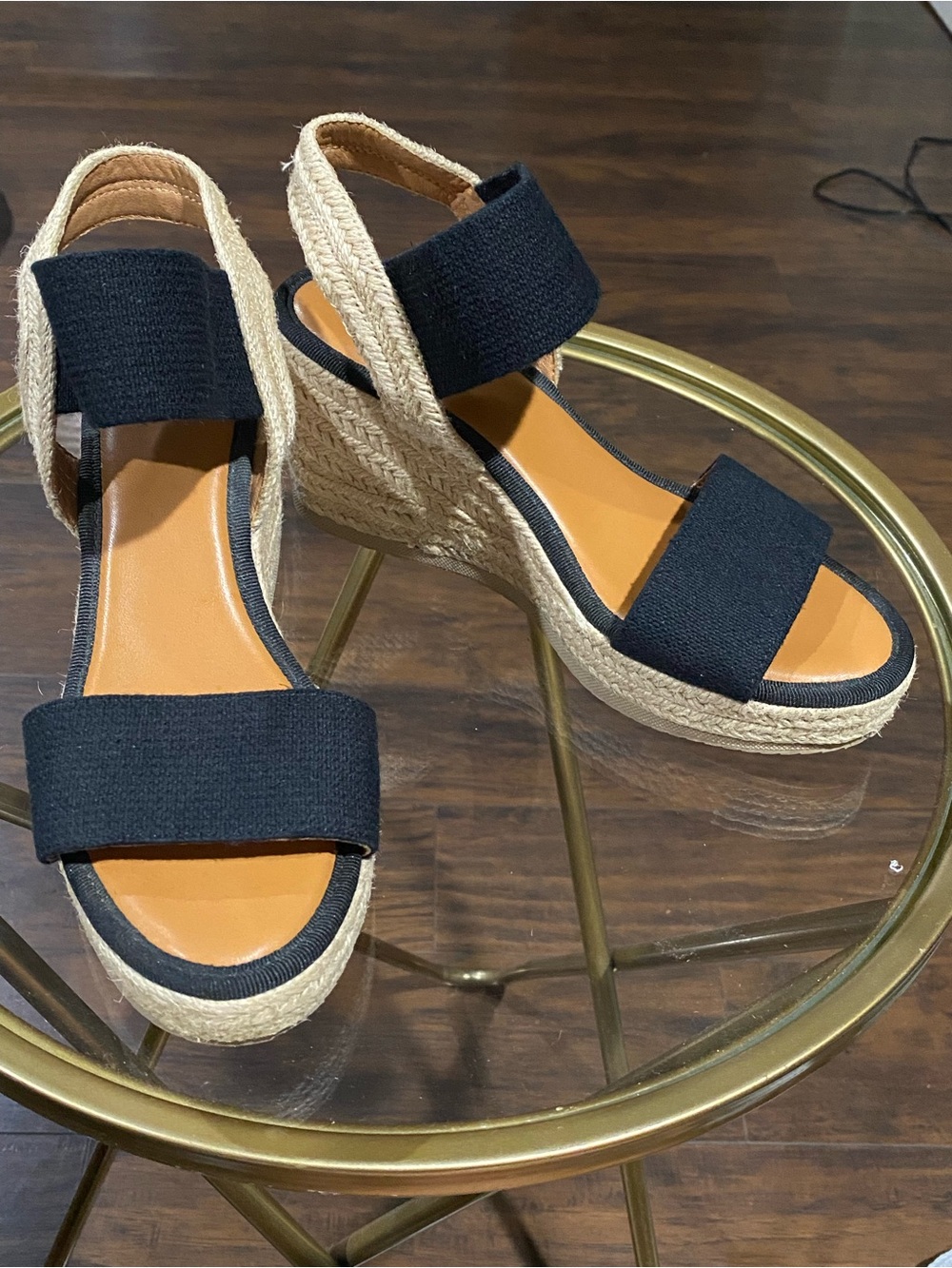 MIA Black Elastic Strap Espadrille Wedges